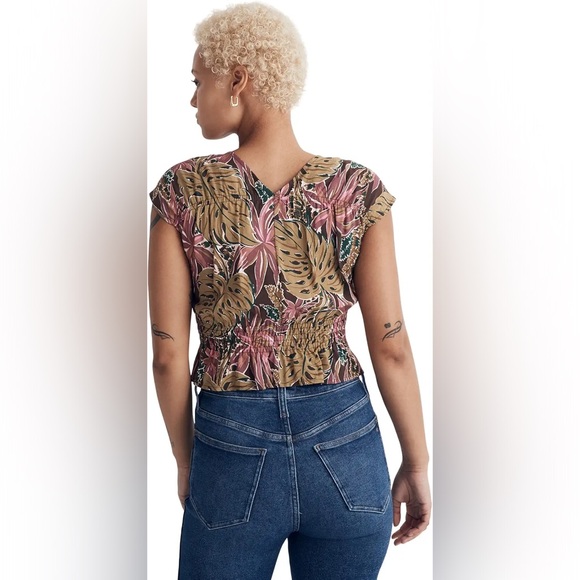 NWOT Madewell Shirred Cap-Sleeve Top in Brushstroke Monstera - Medium - Picture 6 of 6